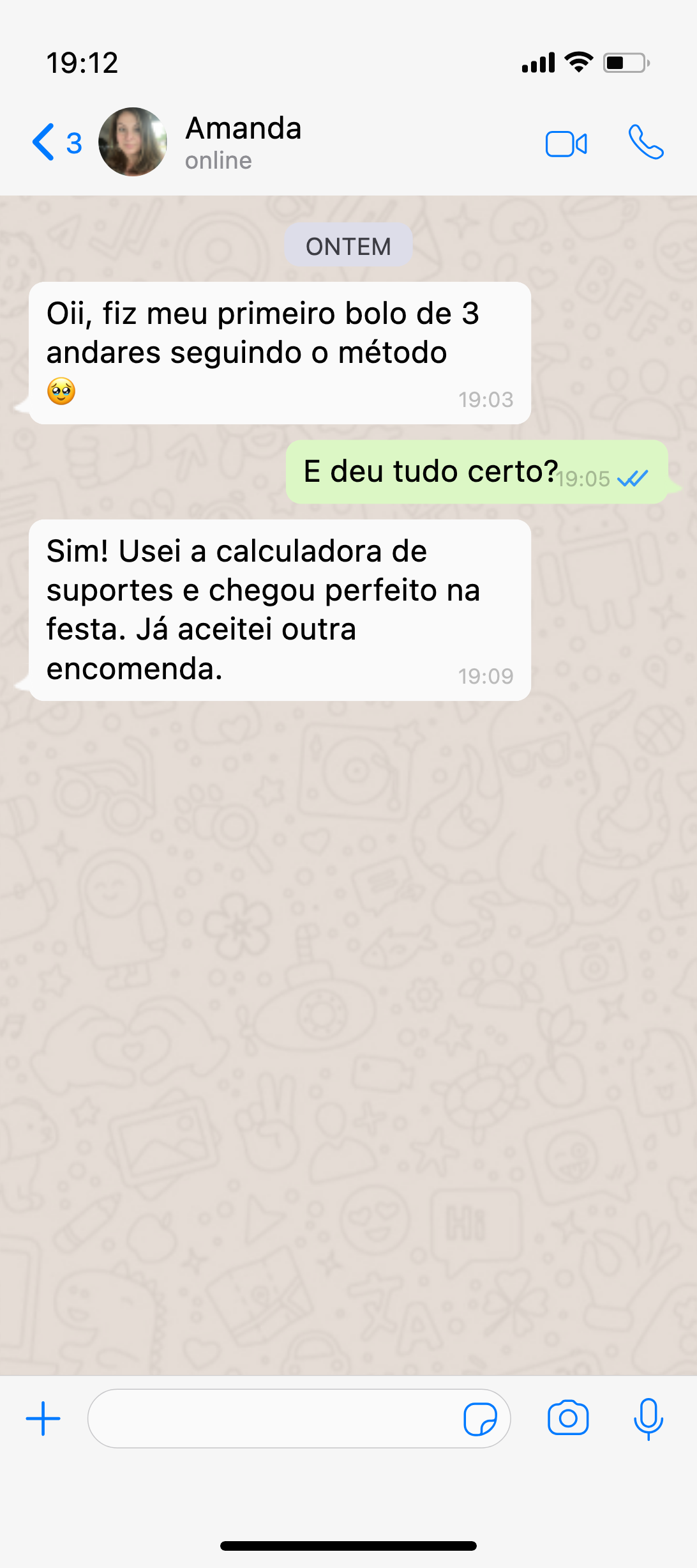 Depoimento de confeiteira no WhatsApp